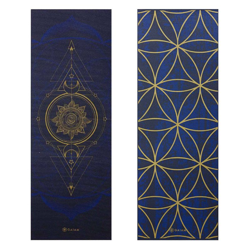 gaiam jógaszőnyeg kék sötétkék arany mélykék tengerészkék jóga szőnyeg matrac kiegészítő eszköz csúszásmentes tapadós mintás szép mandala csillag hold nap sun and moon asztrál kétoldalas