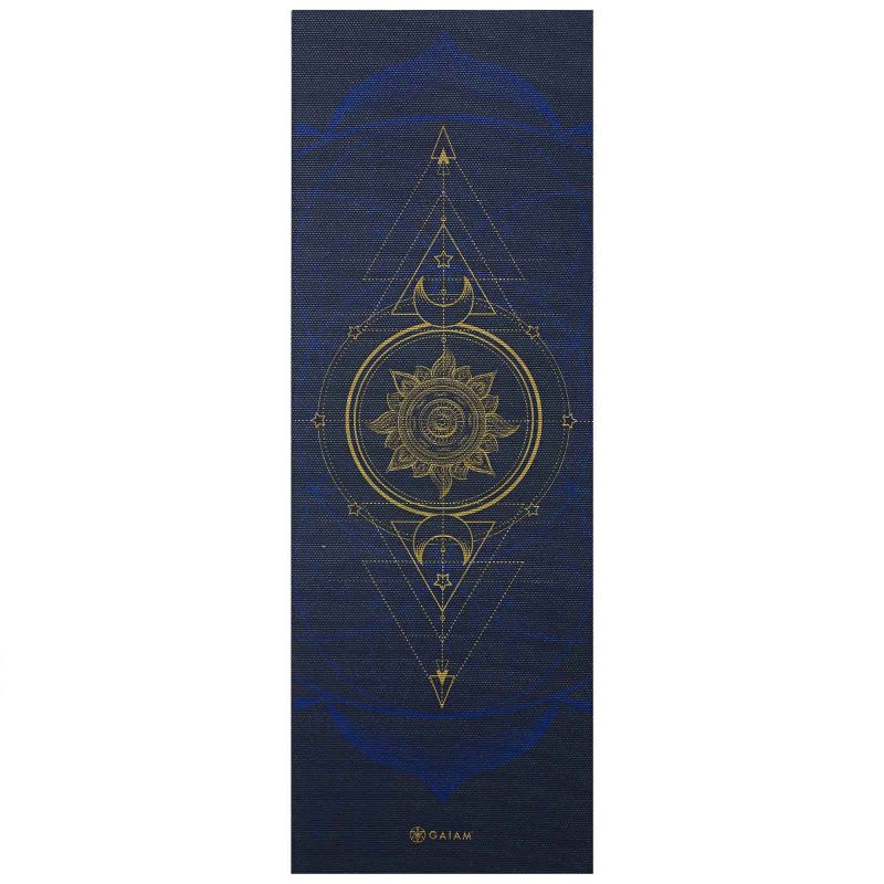 gaiam jógaszőnyeg kék sötétkék arany mélykék tengerészkék jóga szőnyeg matrac kiegészítő eszköz csúszásmentes tapadós mintás szép mandala csillag hold nap sun and moon asztrál kétoldalas