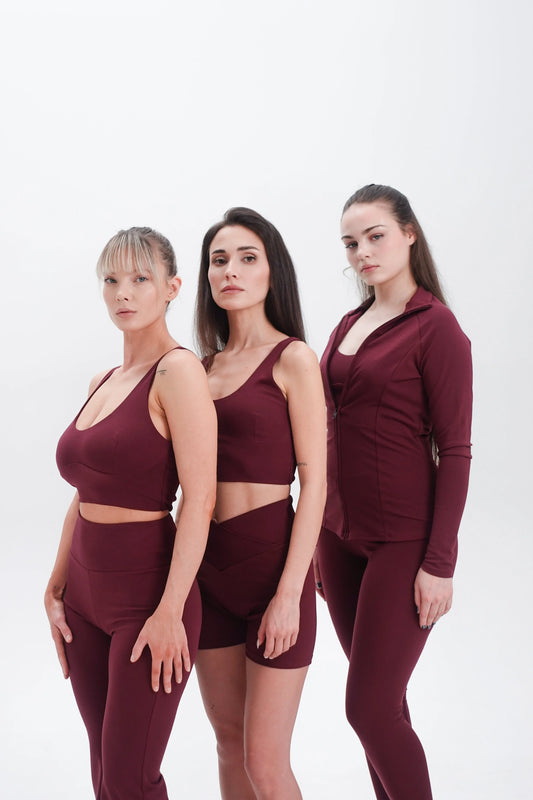 Női SeaCell Teljes Szett: Flare Nadrág + Melltartó + Hosszú Ujjú Felső – Burgundy - Ayuna Ritual