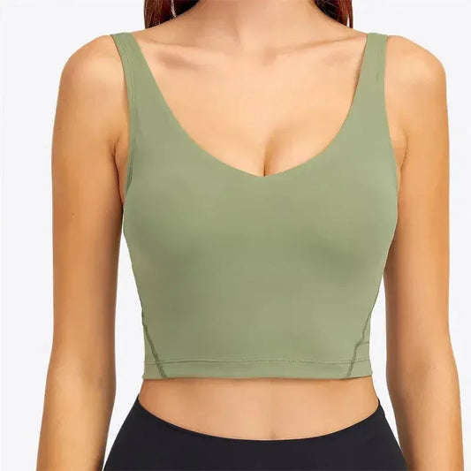 Nepoagym PASSION Tank Top with Shelf Built In Bra Crop Top with Removable Padding Longline Sports Bra for Yoga Gym - Ayuna Ritual